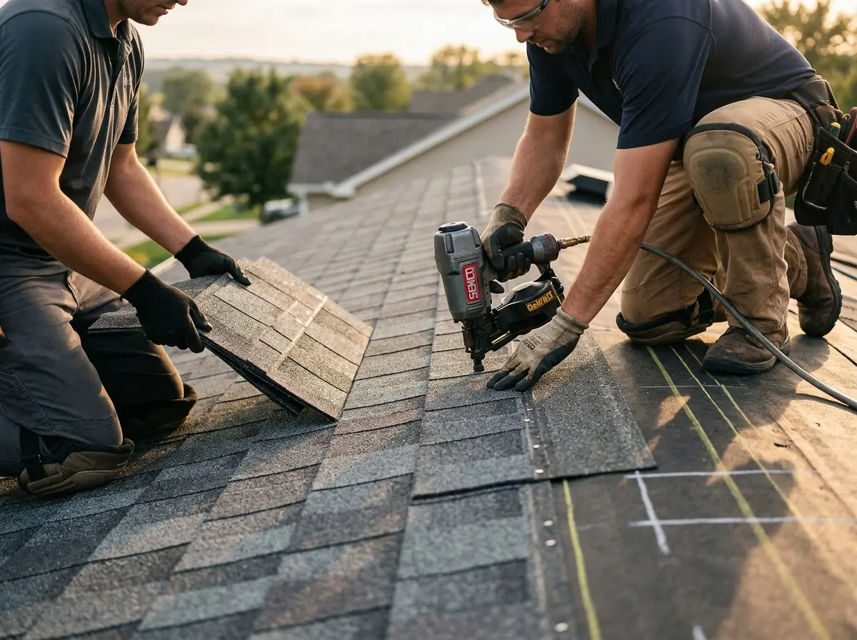 Professional roofer working on a residential roof in Panama City Beach